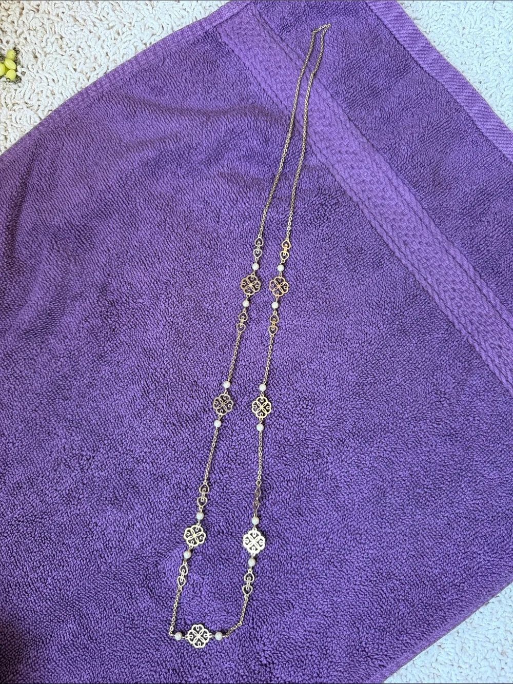 Gold Filigree Long Pendant Necklace - Gold Tone